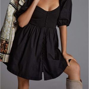 Anthropologie Maeve Black Mini Dress with Puff Sleeves